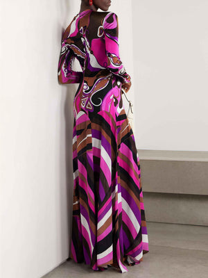 Aurohaya Delicate Abstract Orchid Floral Print Maxi Dress