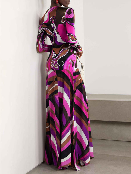 Aurohaya Delicate Abstract Orchid Floral Print Maxi Dress