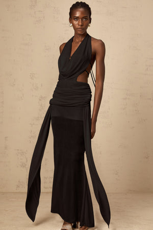 Aurohaya Déotille halterneck backless maxi dress in Black