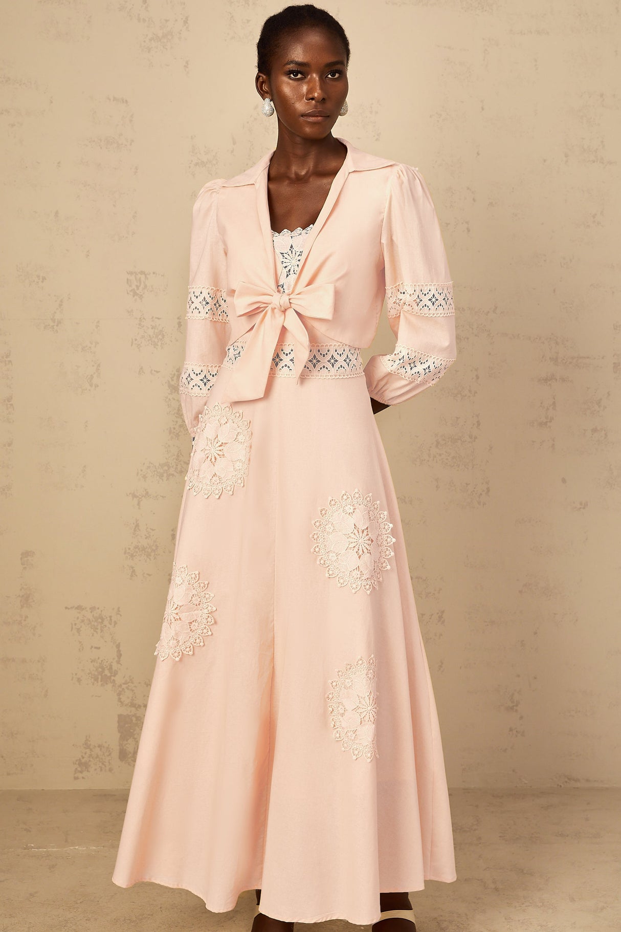 Aurohaya Romy Pink Floral Embroidered Blouse & Dress Set