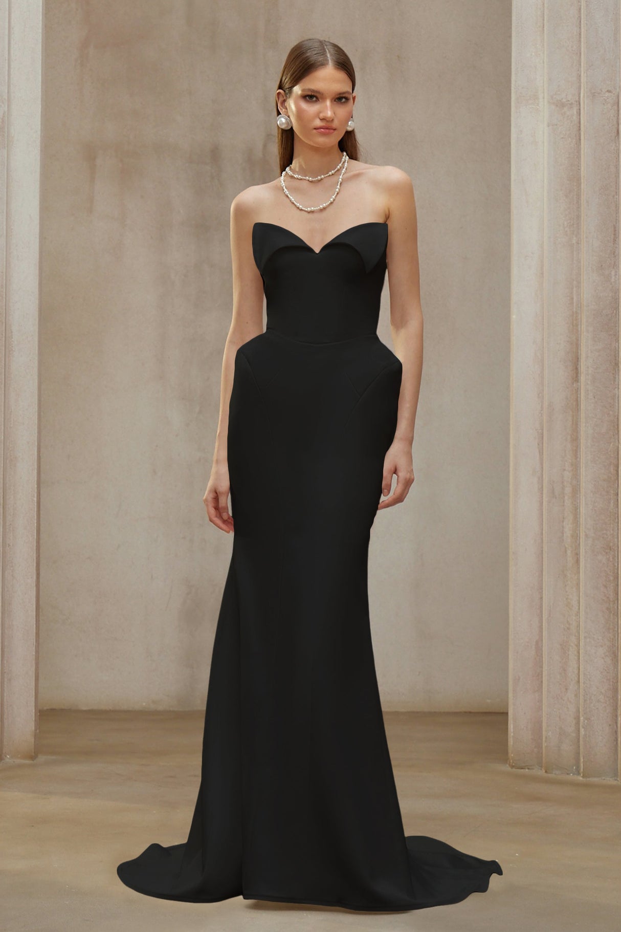 Aurohaya Alba Black Barrel Waist Corset Maxi Dress