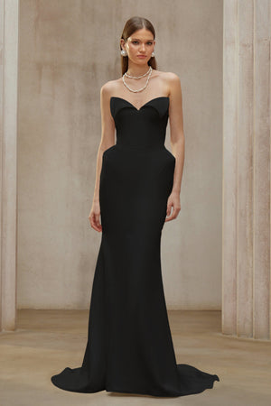 Aurohaya Alba Black Barrel Waist Corset Maxi Dress