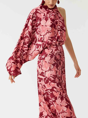 Aurohaya Elegant Painted Floral Print Midi Dress