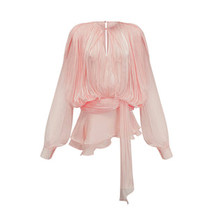 Aurohaya Eugénie Pink Fully Pleated Ruffled Mini Dress