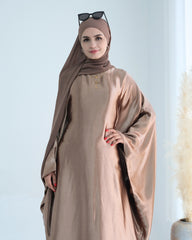 Wrinkled Satin Bronze Butterfly Abaya Dress
