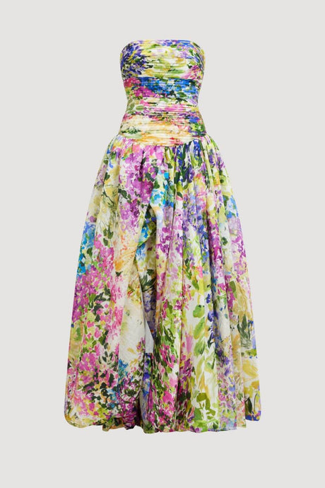 Aurohaya Jeanne Hydrangea Floral Strapless Maxi Dress