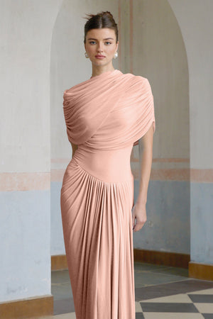 Aurohaya Catherine asymmetrical pleated maxi dress in Pink