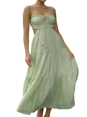 Aurohaya Sling Hollow Backless Large Pendulum Dress Green