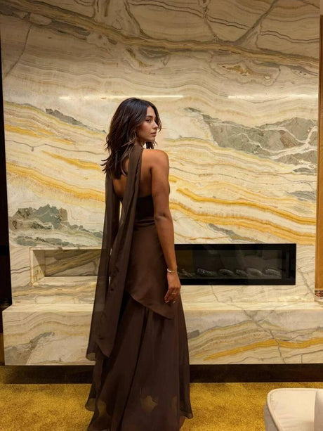 Aurohaya Tube Top Spliced Dress with Scarf