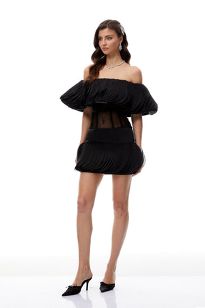 Aurohaya Mabel Black Layered Ruffled Mini Dress