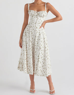 Aurohaya Rose Print Herringbone Slip Dress Minty Meadow
