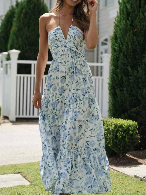 Aurohaya Floral-Print Maxi Dress Blue
