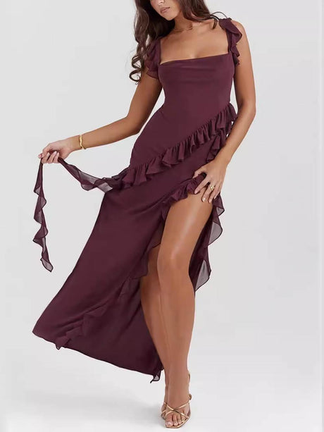 Aurohaya Mulberry Ruffle Maxi Dress