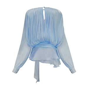 Aurohaya Eugénie Blue Fully Pleated Ruffled Mini Dress