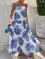 Aurohaya Holiday Casual Ocean Shell Print Sling Maxi Dress Blue
