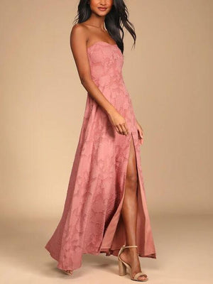 Aurohaya Evening Gown Strapless Slim Fit Slit Maxi Dress