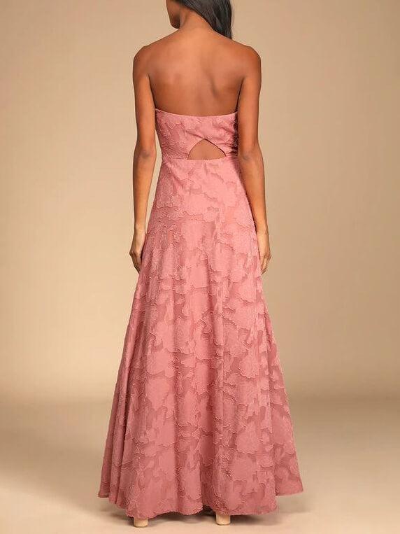 Aurohaya Evening Gown Strapless Slim Fit Slit Maxi Dress