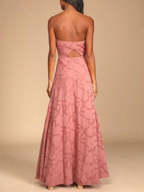 Aurohaya Evening Gown Strapless Slim Fit Slit Maxi Dress