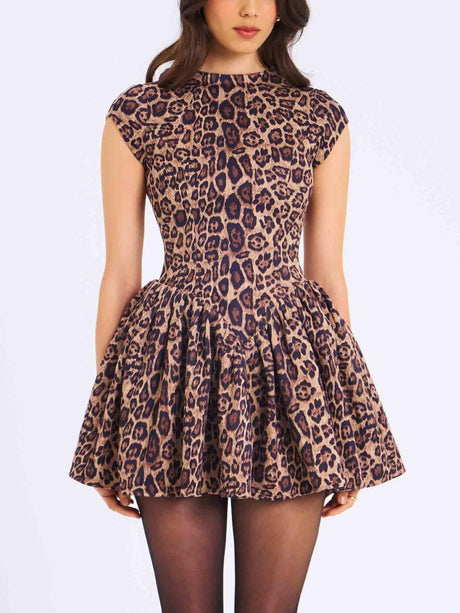 Aurohaya Elegant And Stylish Leopard Print Mini Dress Brown