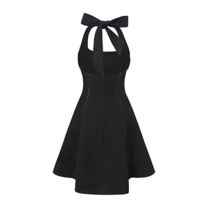 Aurohaya Quirine halterneck bow-detail mini dress in Black