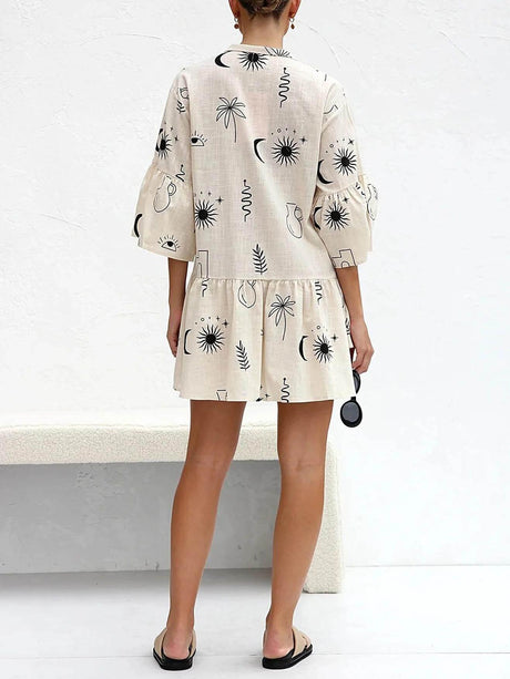 Aurohaya Ethnic Style Loose Shirt Short Dress