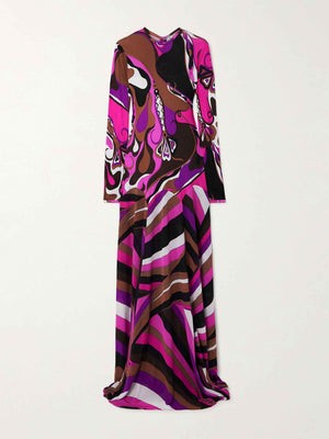 Aurohaya Delicate Abstract Orchid Floral Print Maxi Dress
