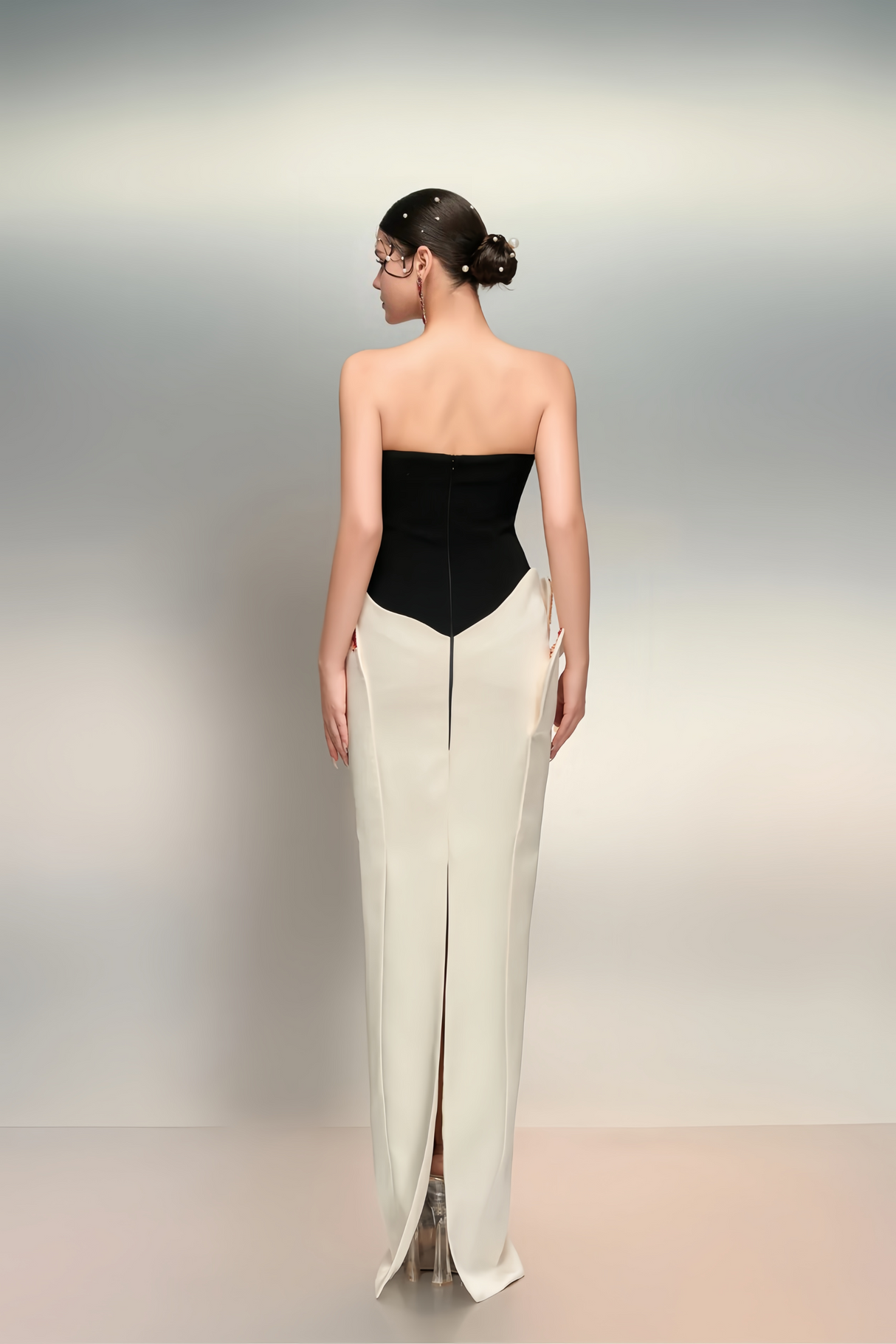 Aurohaya Mieke White Color Block 3D Petal Maxi Dress