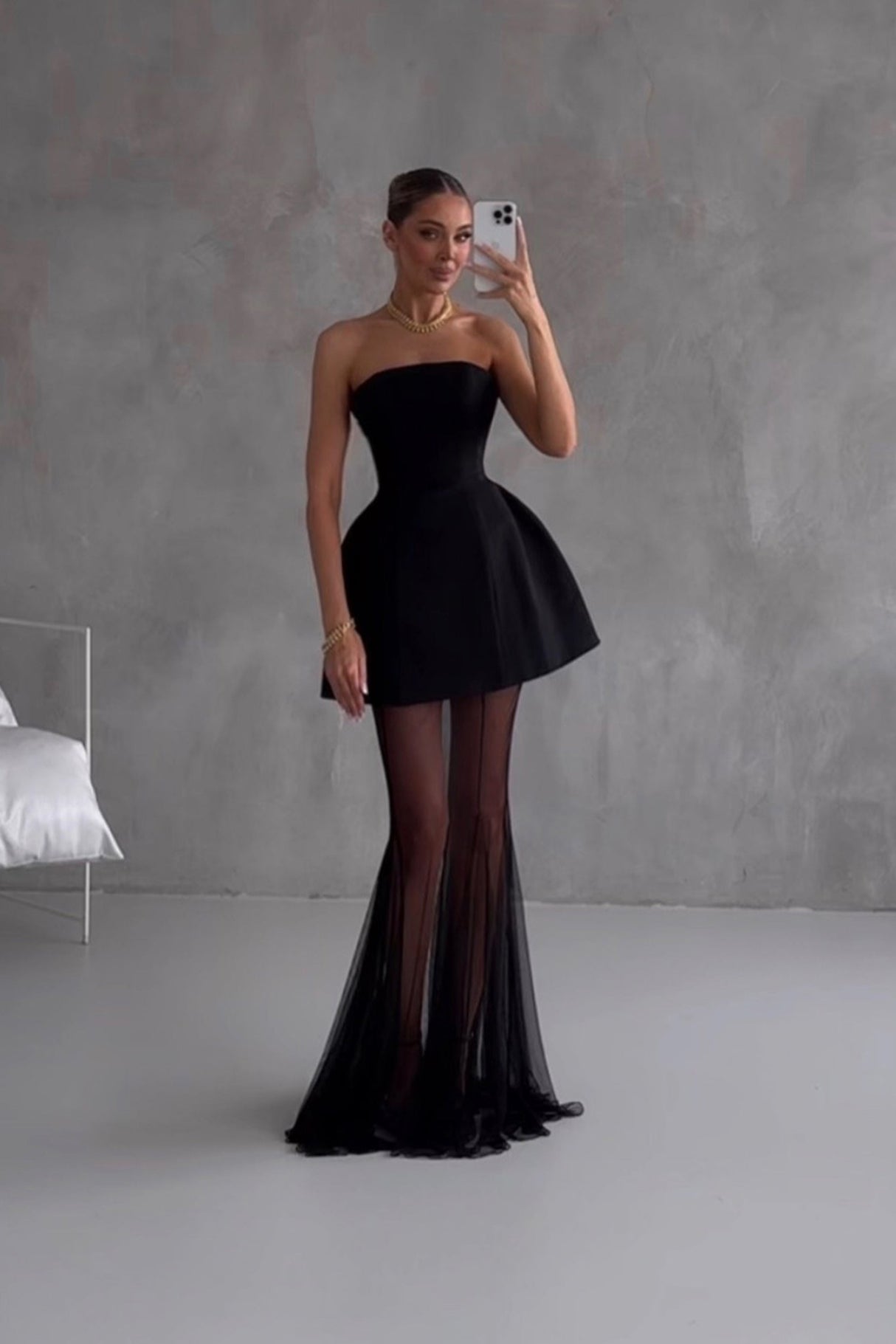 Aurohaya Mélanie Black Corset Dress & Mesh Skirt Set