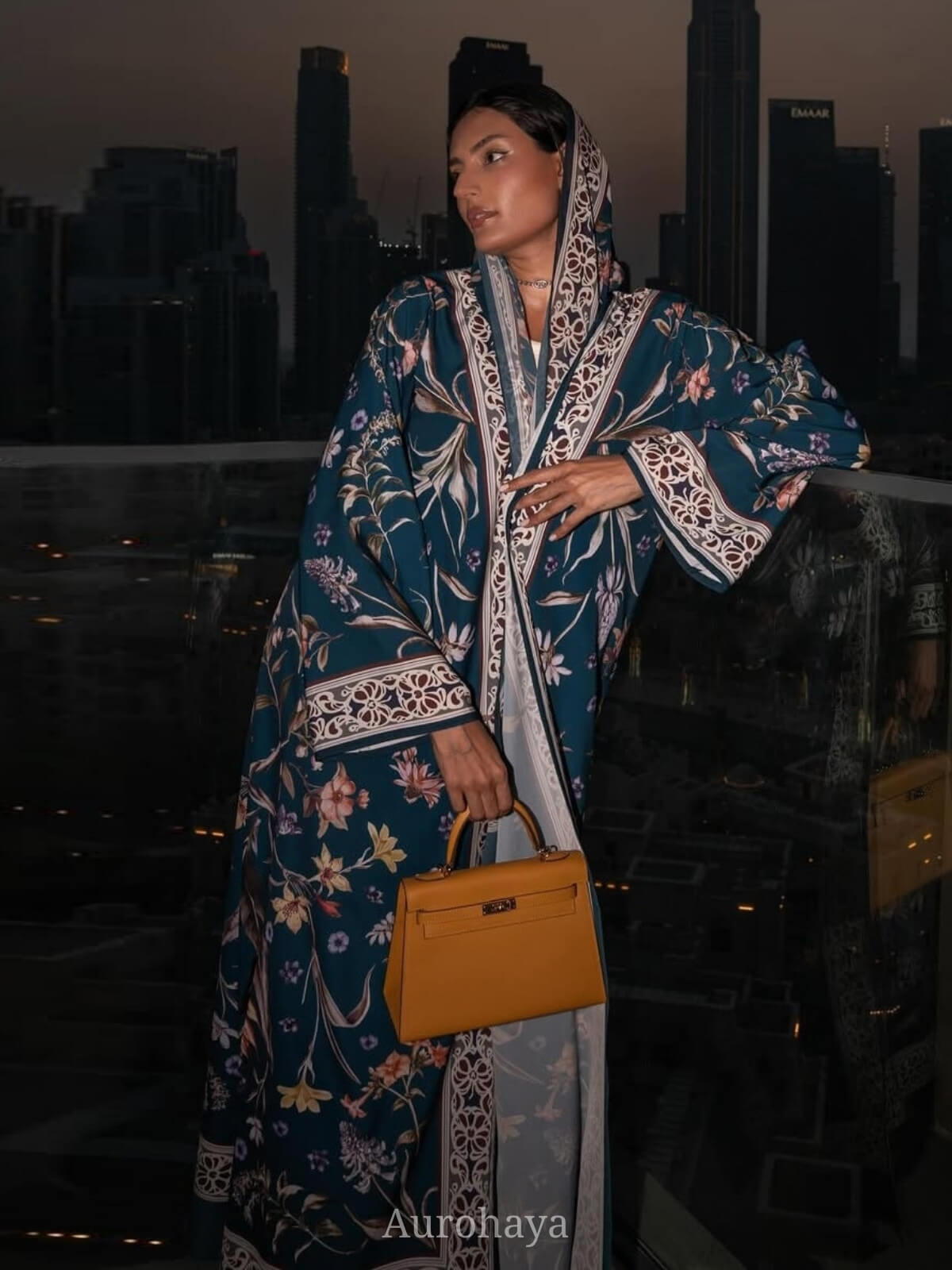 Floral Printed Open Abaya with Hijab 2-Piece Set