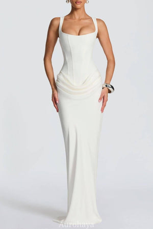 Hortense Square Neck Corset Maxi Dress / White