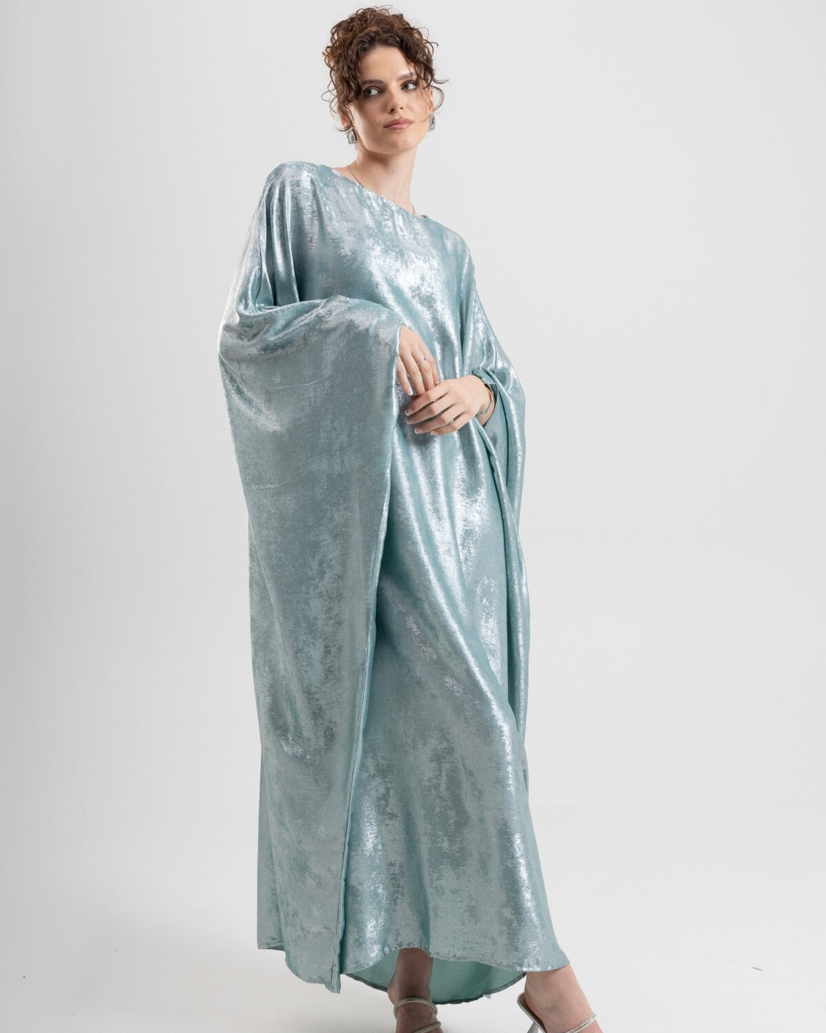 Satin Batwing Light Blue Butterfly Abaya Dress