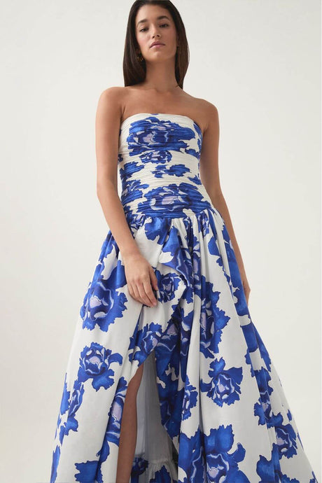 Aurohaya Jeanne Hydrangea Floral Strapless Maxi Dress