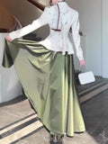 Olive Satin A-Line Full-Circle Maxi Skirt, DES119 [Pre Sale]