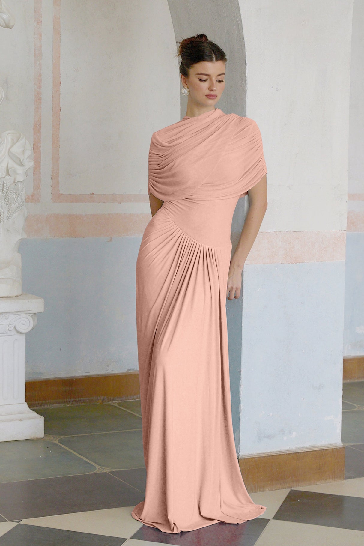 Aurohaya Catherine asymmetrical pleated maxi dress in Pink