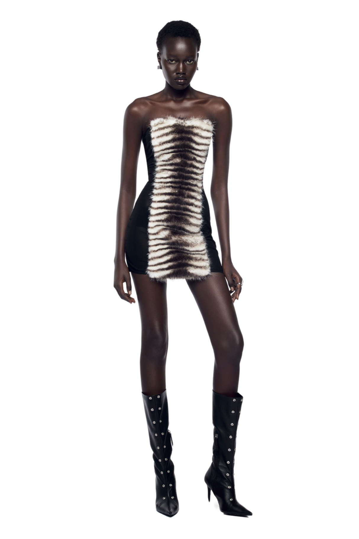 Aurohaya Janvier Black Strapless Fur Panel Mini Dress