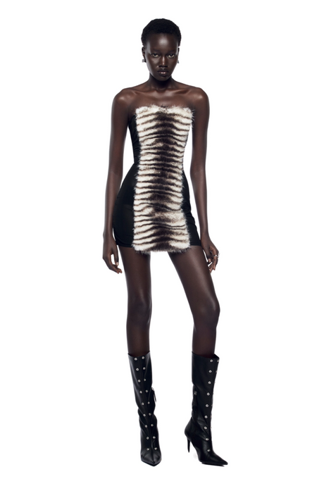 Aurohaya Janvier Black Strapless Fur Panel Mini Dress