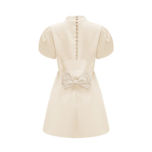 Aurohaya Anna White Petal Sleeve Cut Out Bow Mini Dress