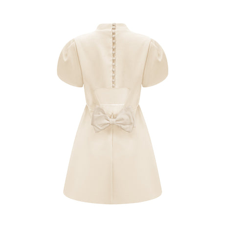 Aurohaya Anna White Petal Sleeve Cut Out Bow Mini Dress