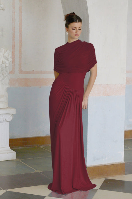 Aurohaya Catherine asymmetrical pleated maxi dress in Red