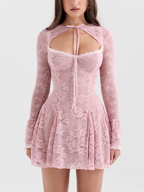 Aurohaya Elegant Vintage Sexy Lace Mini Dress