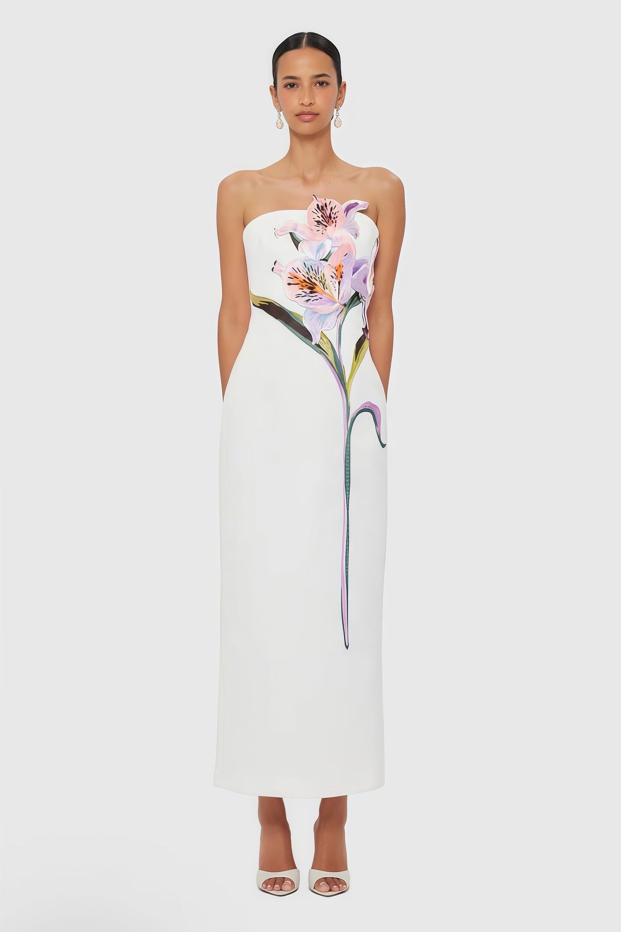 Aurohaya Automne White Floral Embroidered Maxi Dress