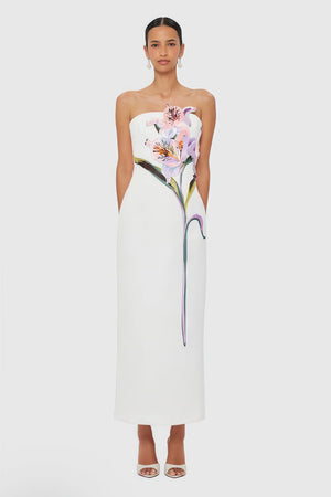 Aurohaya Automne White Floral Embroidered Maxi Dress
