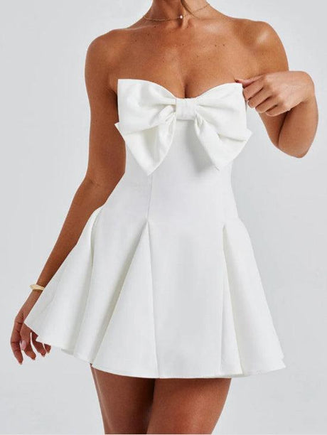 Aurohaya Elegant Strapless Sweet Bow Mini Dress