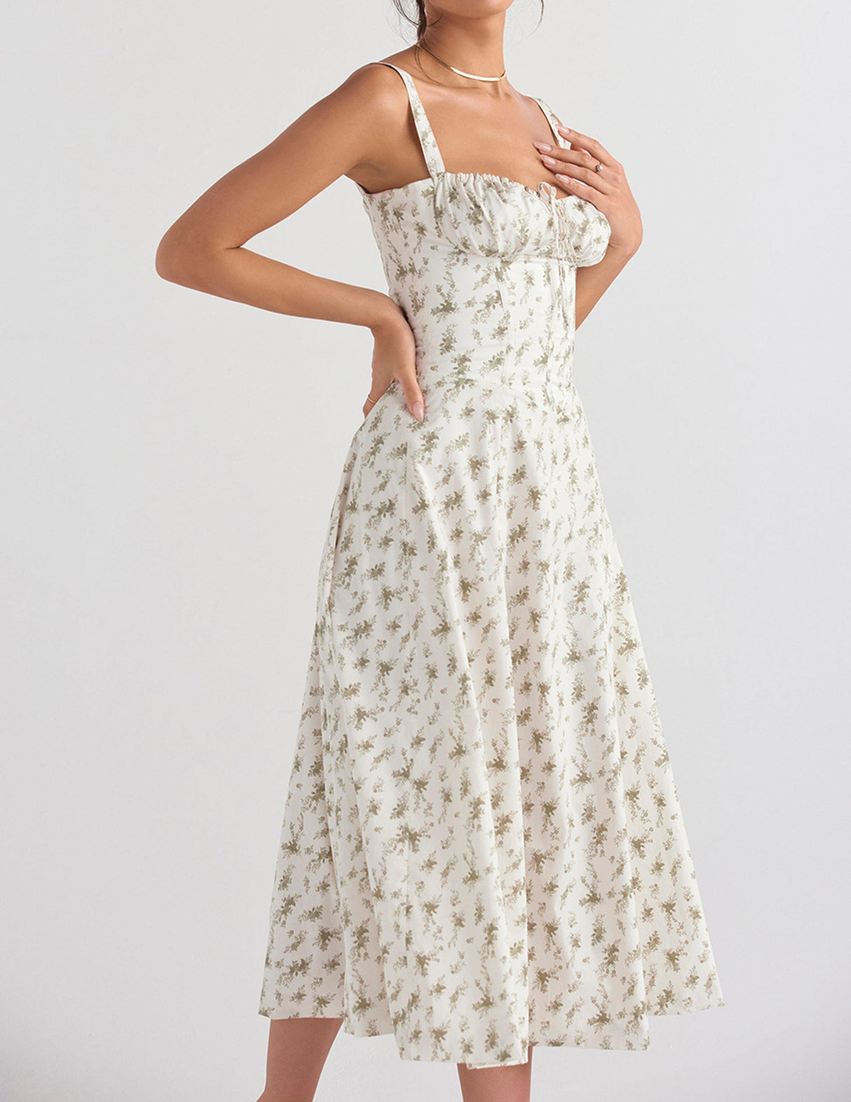Aurohaya Rose Print Herringbone Slip Dress