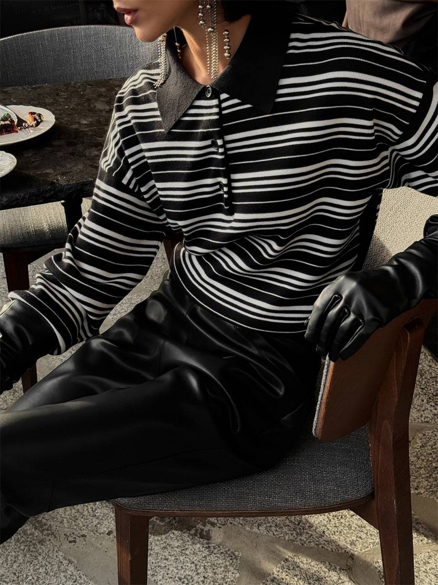 Knitted Striped Polo Shirt