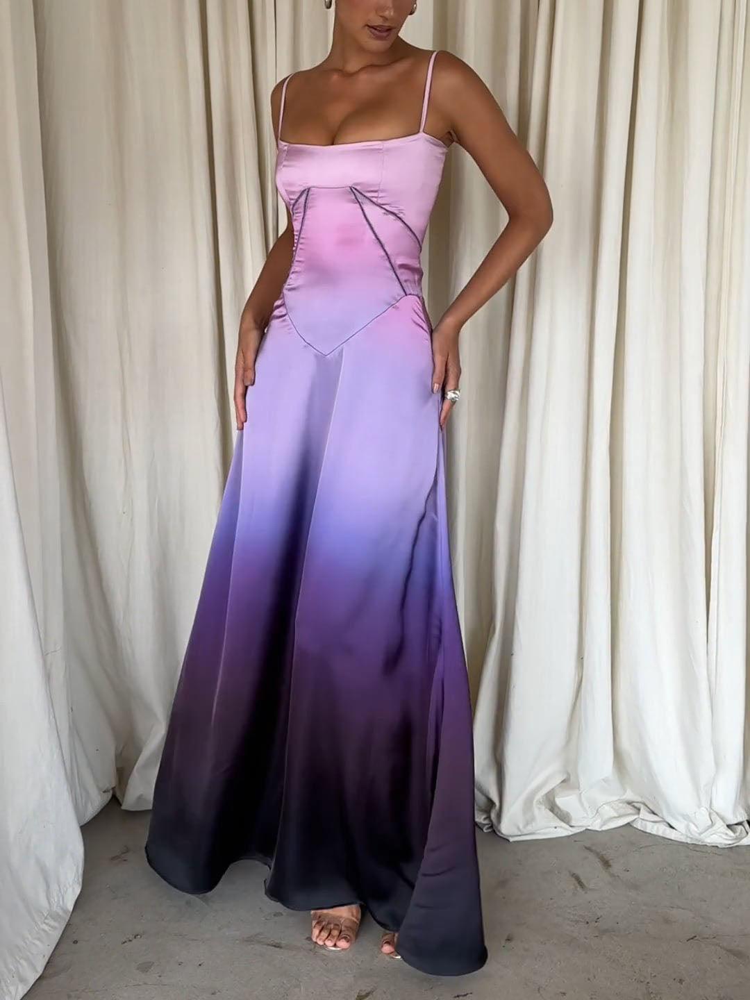 Aurohaya Unique Ombre Print Lace-Up Maxi Dress