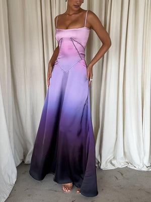 Aurohaya Unique Ombre Print Lace-Up Maxi Dress