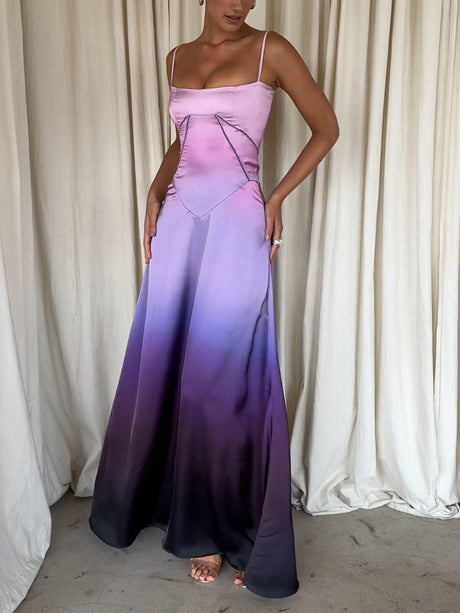 Aurohaya Unique Ombre Print Lace-Up Maxi Dress