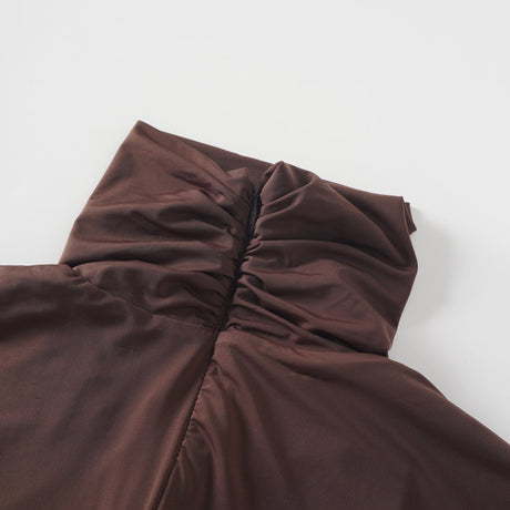 Aurohaya Charitina Brown Fitted Ruched Midi Dress