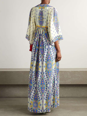 Aurohaya Exquisite Ornate Paisley Print V-neck Maxi Dress